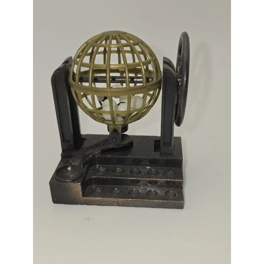 VINTAGE Diecast Bronze Color Metal Pencil Sharpener BINGO BALL CAGE LOTTERY
